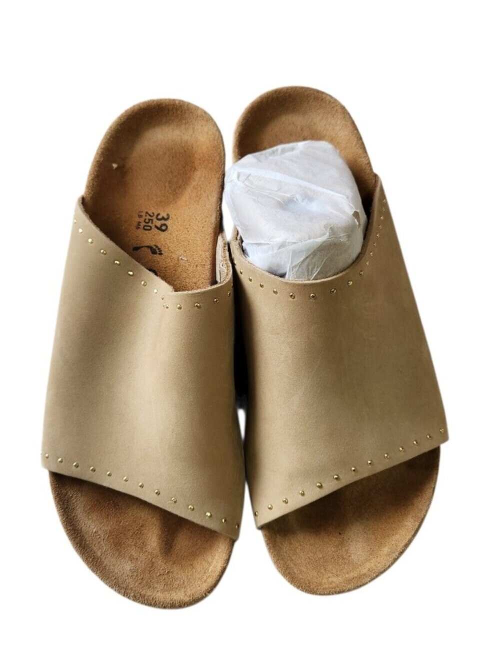 Papillio Taupe Suede Cork Wedge Slide Sandals